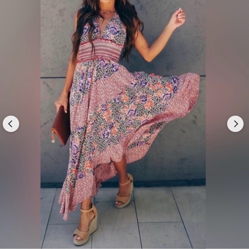 Free People- Gabrielle Smocked Halter Slip Dress-Size L- NWT
